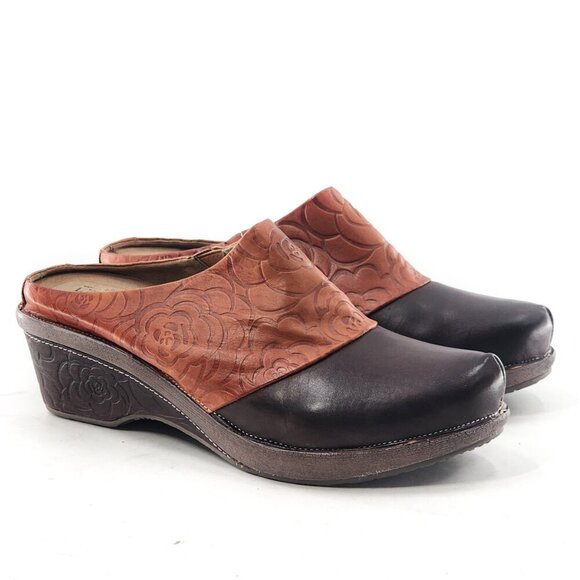 L'ARTISTE by Spring Step Bande Mule Clog Floral Brown Leather Comfort - Picture 1 of 8